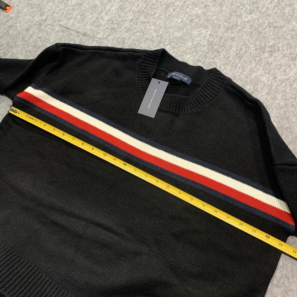 NWT Tommy Hilfiger Women's Navy Blue Pullover Sweater Stripes Logo - Size L - Picture 6 of 11